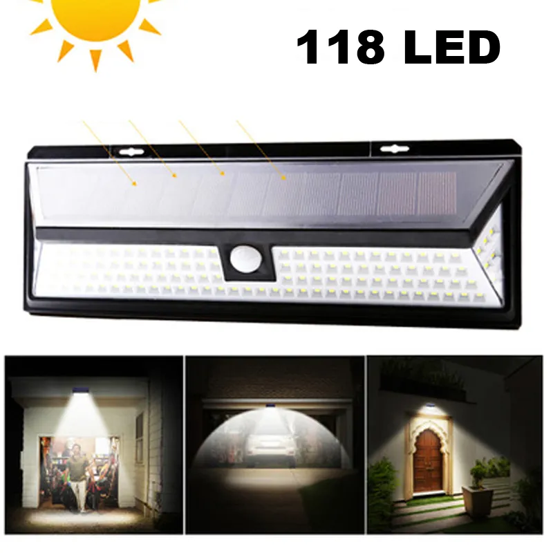 118 LED-solvägglampor utomhusvattentät med rörelsessensor Solrörelse Ljus utomhus lätt att installera för främre dörrgaraget Garage Patio Decks Usastar