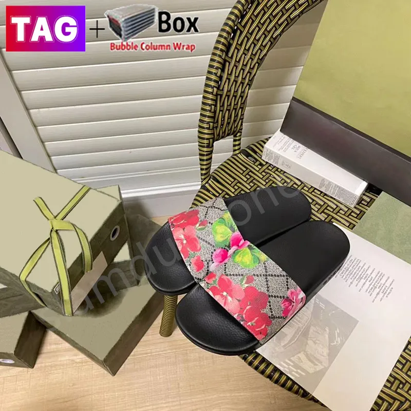С дизайнером коробки мужчины женские тапочки цветочные туфли Smake Print Slide Summer Wide Sandal Beach Slipper Luxury Sandal