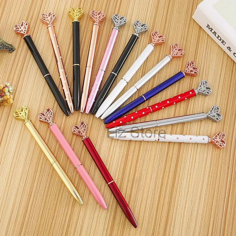 Metal Loving Heart Ballpoint Pens Peach Heart Student Teacher Writing Ball Point School Office Business Signature Pen Th0766