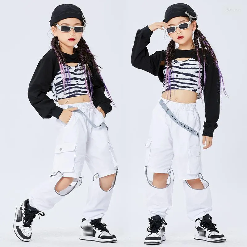 Bühnenkleidung Mädchen Modern Dance Kleidung Jazz Crop Top Hip Hop Hosen Lange Ärmel Street Dancewear Praxis Leistung Kostüm DNV15492