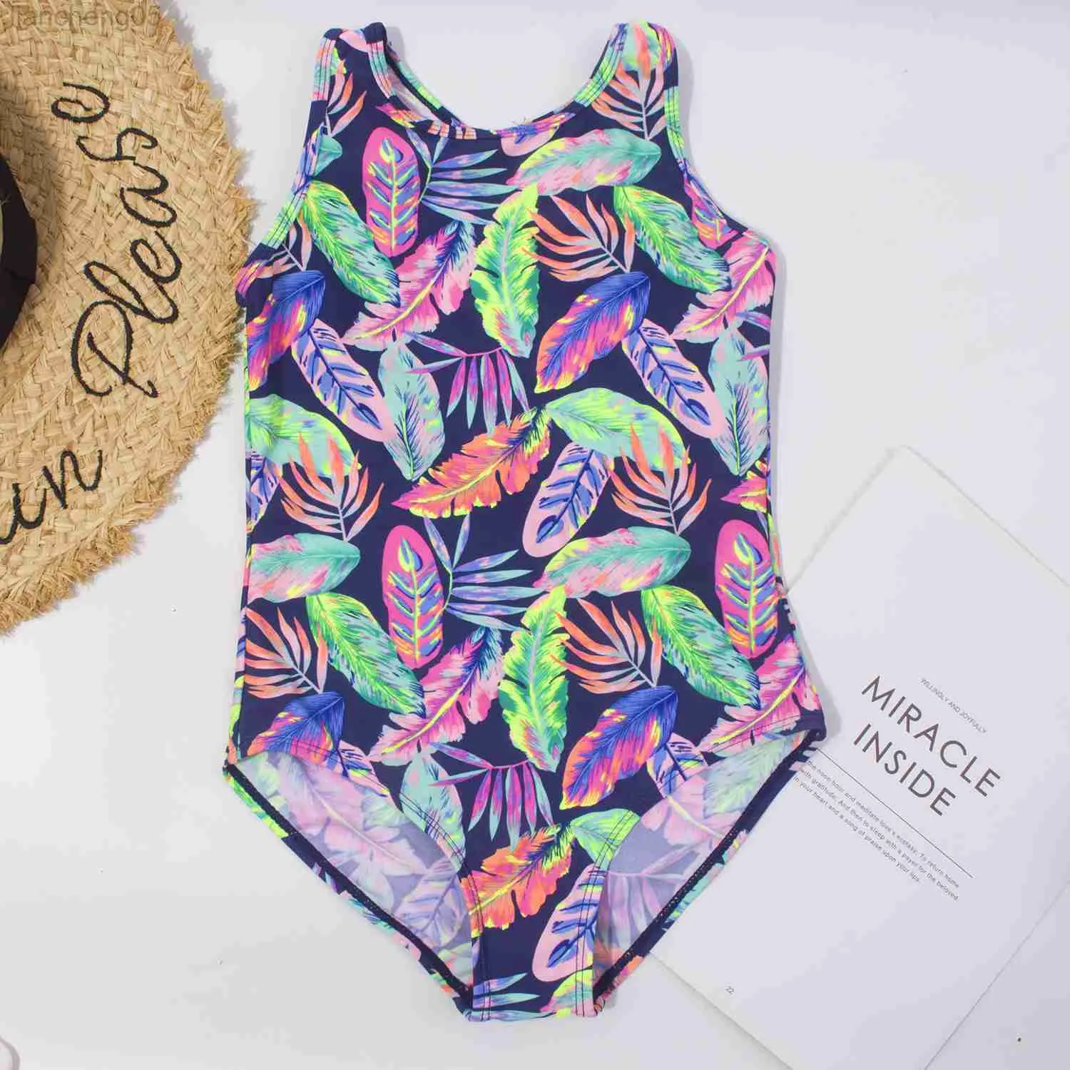 One-Pieces Multi Choice Big Girls One Piece Swimwear Swimsuits 2022 Leaf Print Children Beachwear Bathing Suit Girls Kids Swimsuit A213 W0310