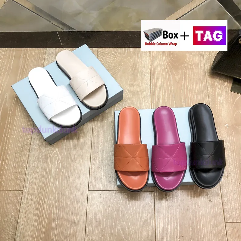 Avec Boîte Femmes Mode Pantoufles En Cuir Nappa Matelassé Diapositives Plates Sandales Designer De Luxe Casual Mocassins En Caoutchouc Femmes Chaussures Taille 34-40