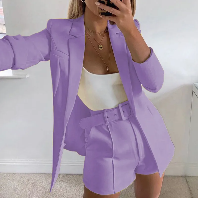 Women's Suits Blazers Echoine Autumn Two Piece Set Blazer Suit Outwear and Shorts with Belt Elegant Office Ladies Business Blazers Set Outfits 230306