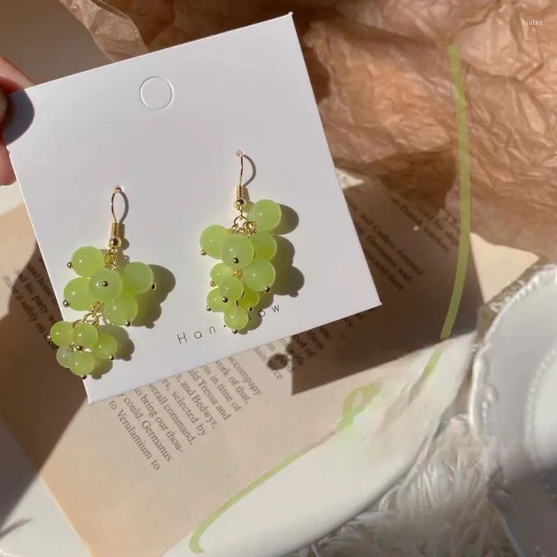 Boucles d'oreilles pendantes en argent S925, petit raisin vert frais, femme hypoallergénique, étudiante, Fruit mignon pour fille