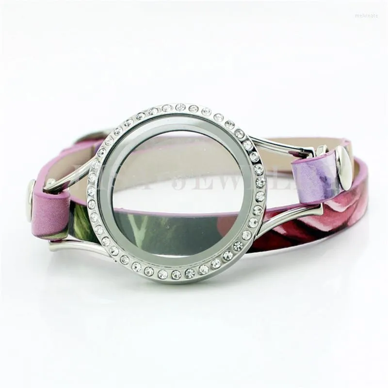 Bangle High Quality Leather Bands Wrap Bracelet Stainless Steel Twist Locket Bracelets Floating Lockets For Women Jewelry LZFC1166