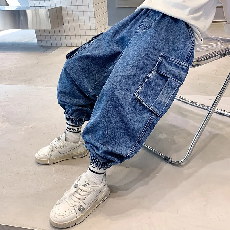 Pantalon En Jean Unisexe Enfant Garçon - Jambes Larges Et Droites Confortables