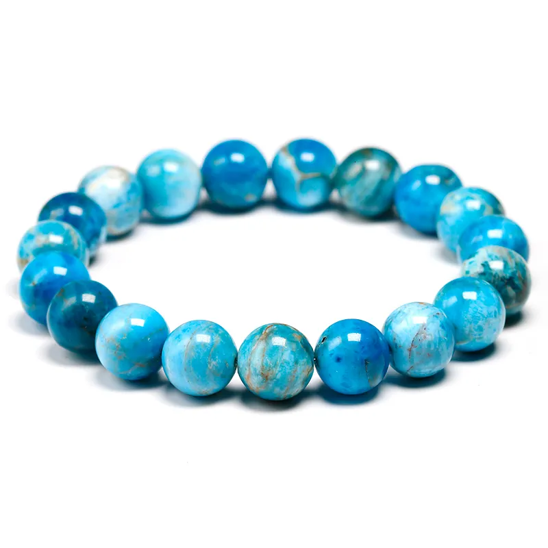 Bracelet Turquoise 8mm Perles Rondes Élastique Résistant - Neuf