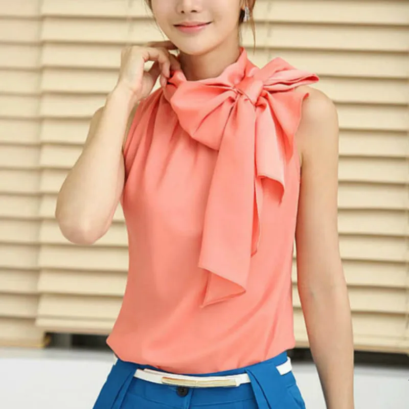 Women s Blouses Shirts Retro Satin Bow tie Faux Silk Lace Up Vest Bow Collar Poplin sleeveless Shirt Tank Tops Summer 230303