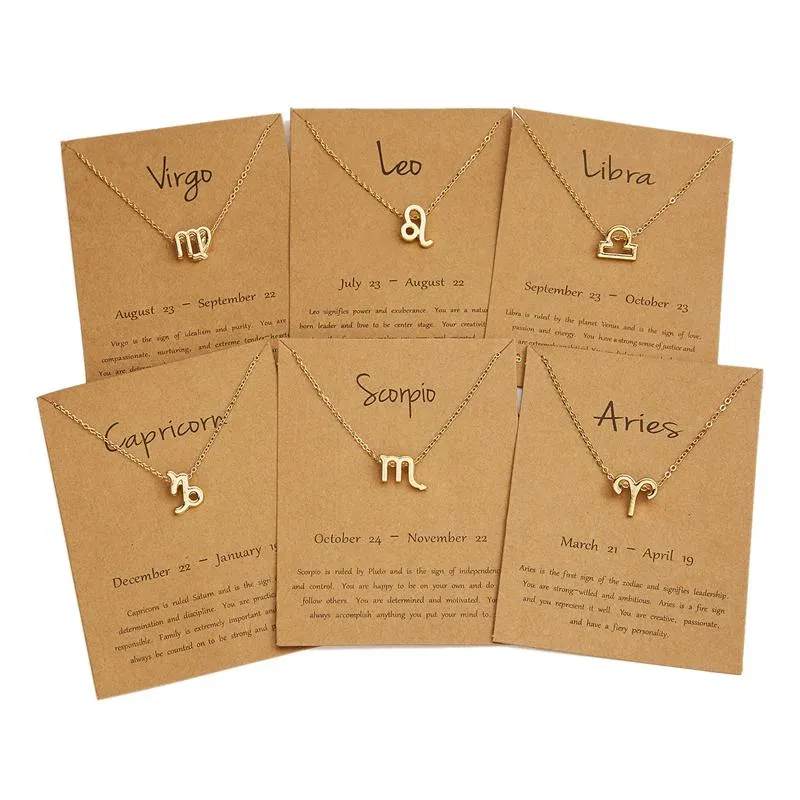 Pendant Necklaces Ailodo Fashion 12 Constellations Sodiac Sign Necklace With Card Gold Silver Color Aires Leo Taurus Horoscope