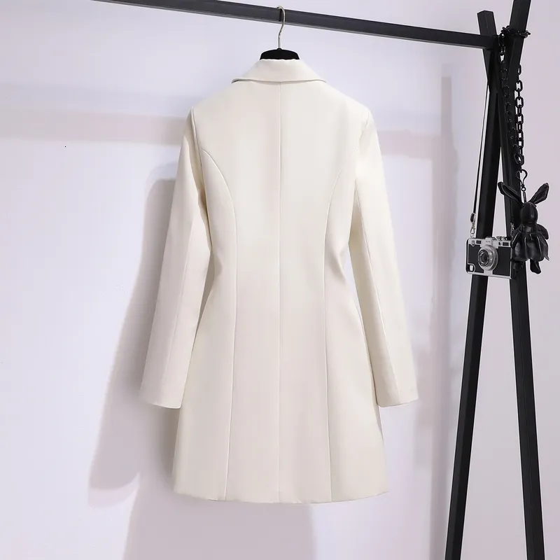 Women's Suits Blazers Elegant Long Blazer Pleated Women Notched Long Sleeve Tunic Sashes Solid Slim Loose Blazers Female Fashion Spring Autumn 230306
