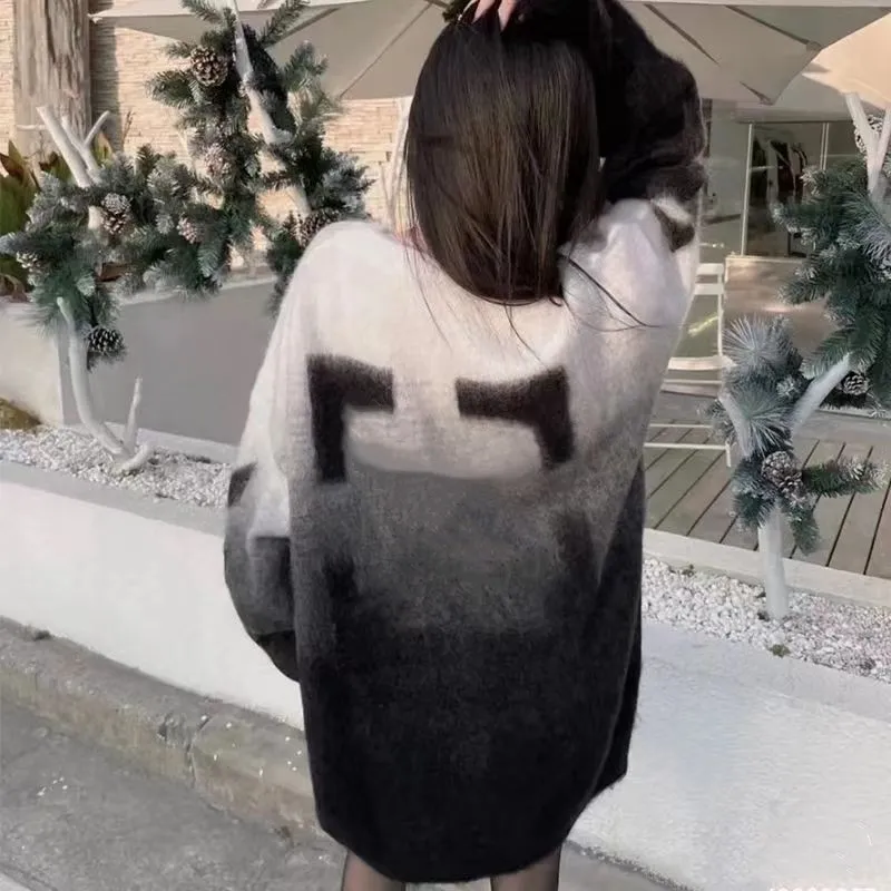 Mens Womens Designers Sweaters Fashion Brand F Letter Gradient Mohair Arrow Jacquard Round Neck Pullover Sweater