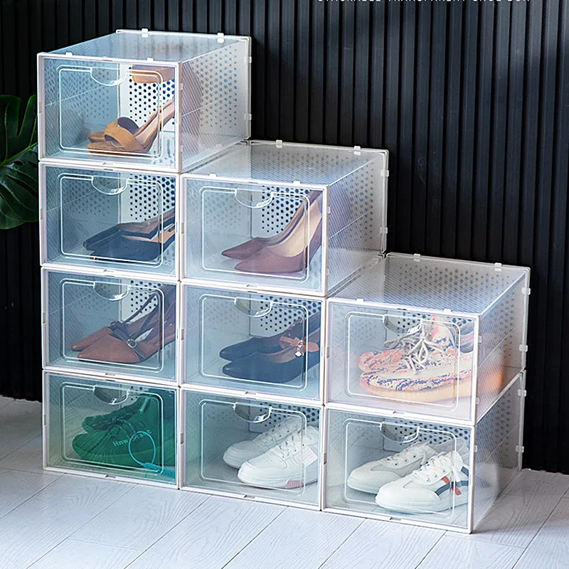 Grande boîte à chaussures de rangement transparente en plastique à double cadre boîte de rangement pliante boîte à chaussures de basket-ball pp étanche à la poussière