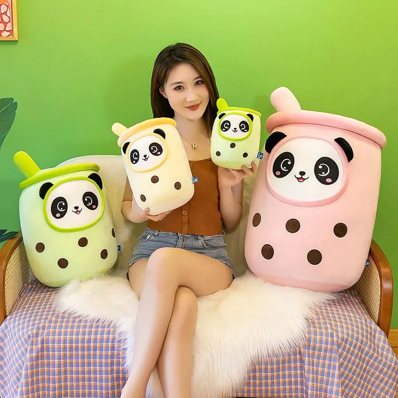 Plyschdockor 2023 Ny panda mjölk te cup docka plysch leksak för flickor att sova stor kudde grossist docka gratis ups eller dhl