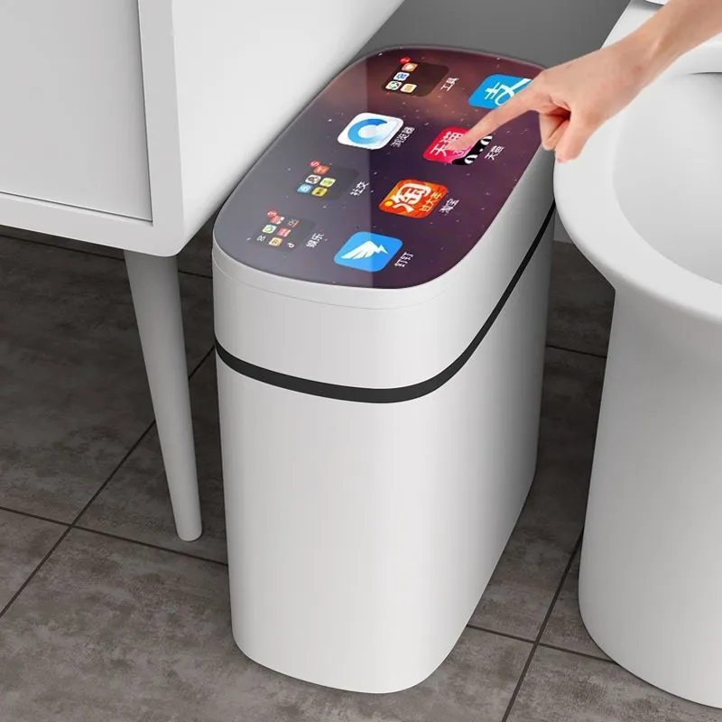 Waste Bins 13/16L Smart Kick Sensor Trash Can Automatic Kitchen Living Room Bathroom Household Waterproof Induction Garbage Bin Wastebasket 230306