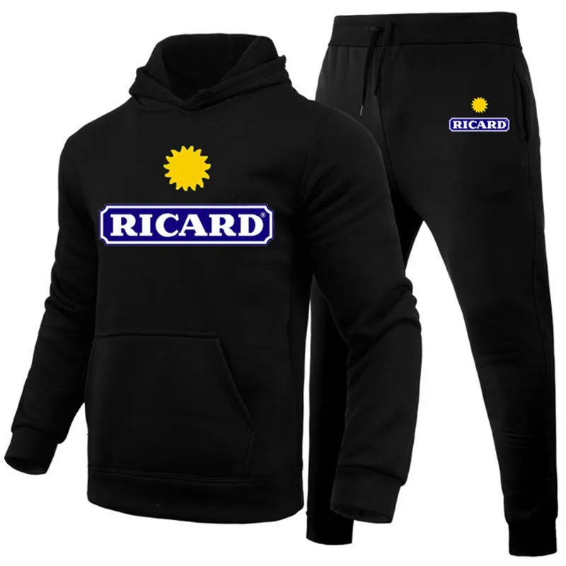 Tracksuits voor heren Ricard Winter Men's Clothing Men Sets Printing Hoodie Set Fleece Sweatshirt Casual Sport Sweatpants Mens Tracksuits 230303