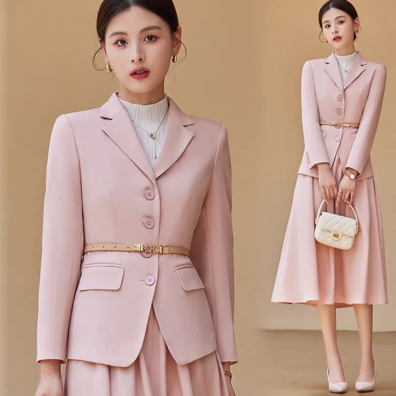 Tvådelklänning Spring Autumn High Quality Set Outfits Female Elegant Formal Business Office Ladies Wear Long Kirt Jacket Blazer 230306