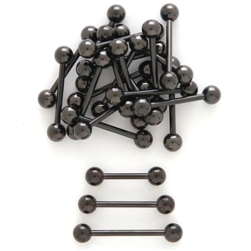 Ear Cuff 50pcs Body JewelryAll Black Tongue Ring Bar bells 14G16mm Nipple piercing Jewelry Straight bells 230303