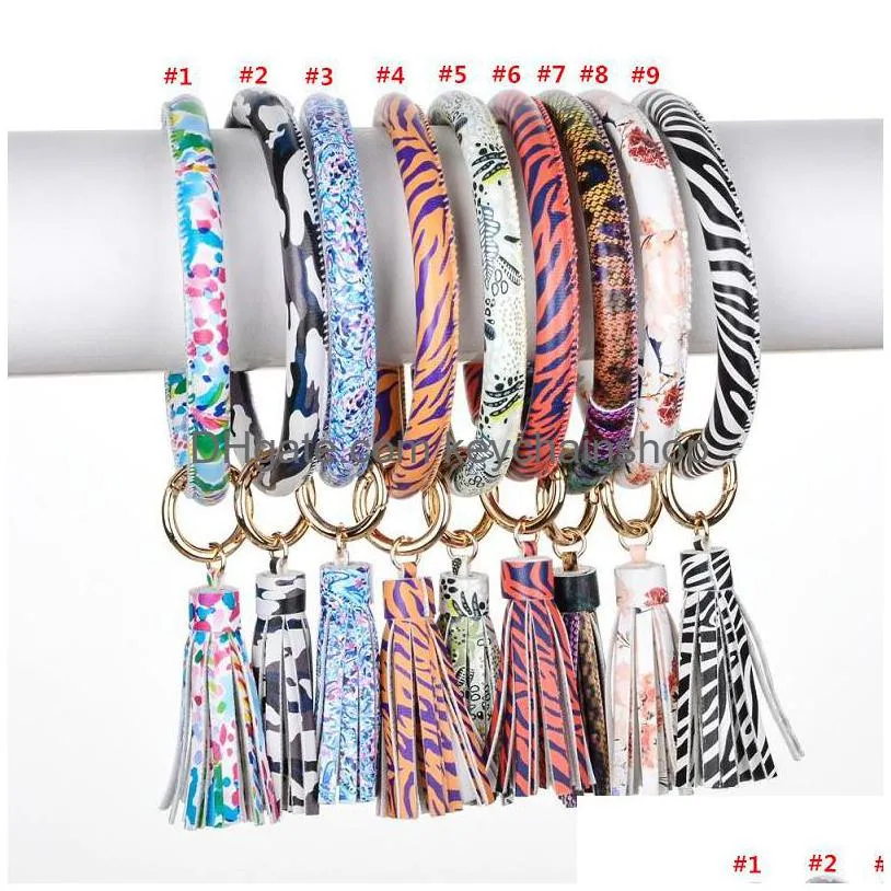 Porte-clés Longes En Cuir Bracelet Rond De Noël Émail Mticolor Avec Glands Porte-clés Motifs Léopard Bracelet Porte-clés Goutte Dhdxd