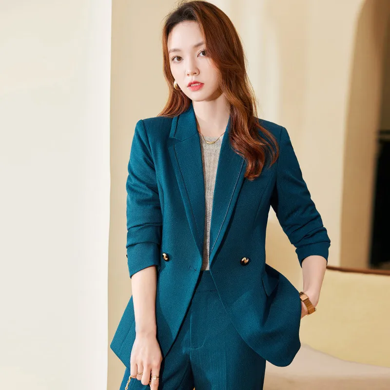 Abiti da donna Blazer Tessuto di alta qualità Autunno Inverno Donna Abiti da lavoro con pantaloni e giacche Cappotto Blazer professionali Pantaloni Set tailleur pantalone 230306