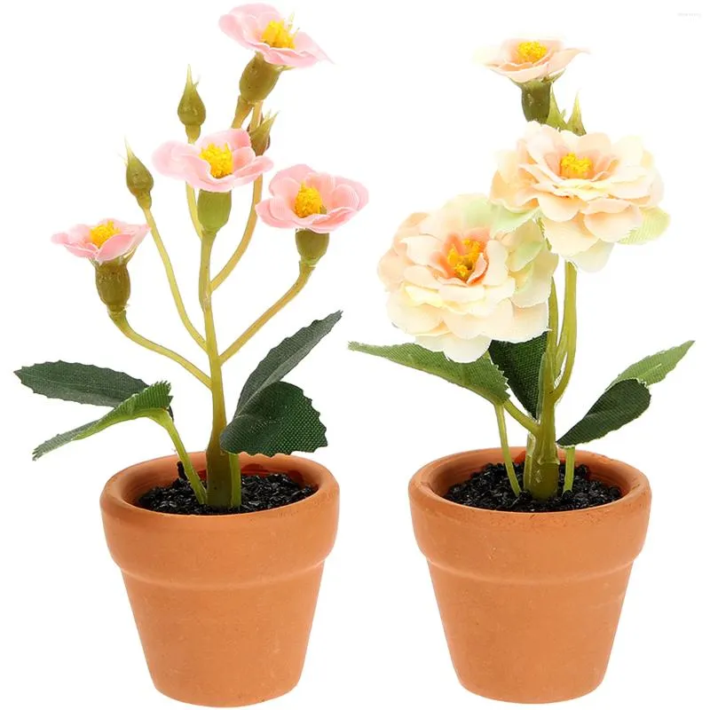 Dekoratif çiçekler 2 adet küçük bonsai minyatür saksı model bitkiler ev simüle saksı ev dekor