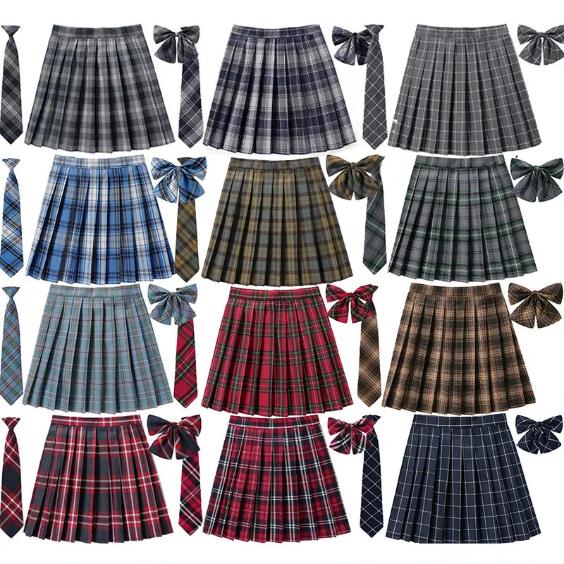 Falda de cintura alta plisada a cuadros corbata verano harajuku preppy mini una línea uniformes escolares japoneses niñas kawaii 230303