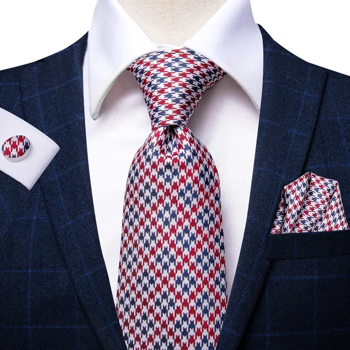 Bow Ties Hi-Tie Red Men's Tie Tie Houndstooth Blaid Solid Luxury Silk Necktie Dress Dress Ties Navy Wedding Business for Men Gifts for Men 230306