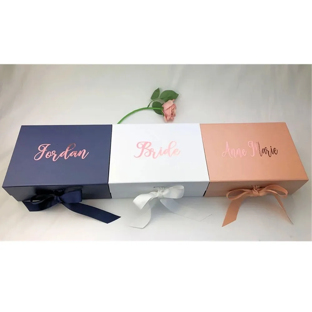 Gift Wrap rose gold gift box With Lid Personalized name box Bridesmaid Proposal Gift Packaging Bachelorette Decor Wedding Favor Keepsake 230306