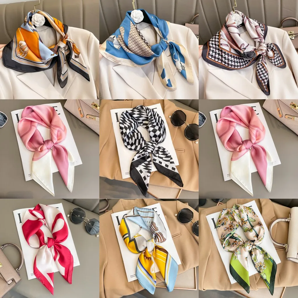 Small Silk Scarf For Women New Print Handle Bag Ribbons Brand Fashion Head Scarf Small Long Skinny Scarves70x70cm