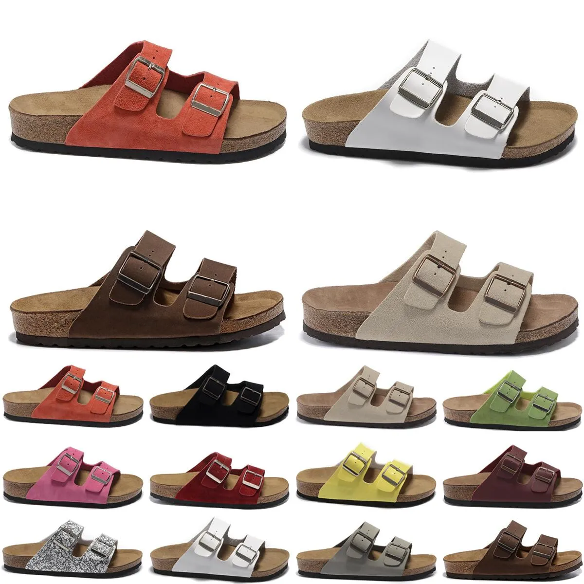 Slyckor designer andas kvinnor män skor brun grå vit utomhus inomhus kork platt botten sandal storlek 34-46