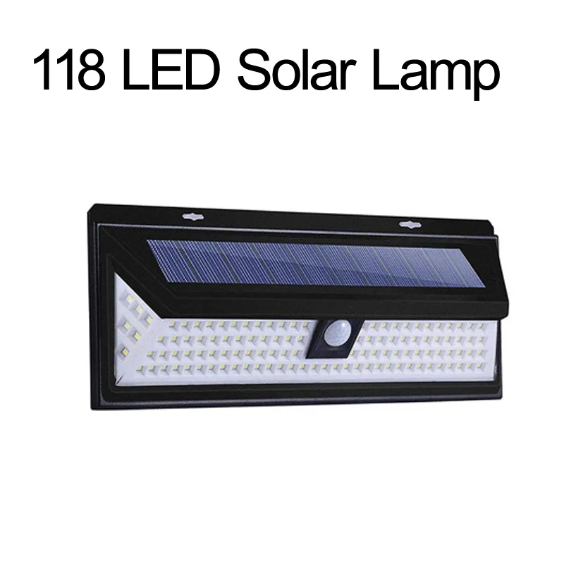 118 LED LUZES DE WALL SOLAR PODERADA SENSOR DE MOVIMENTO SEGURANÇA Lâmpada Luminária Luminária de Jardim Outdoor Decoração das Ruas da Muralha Uurasar