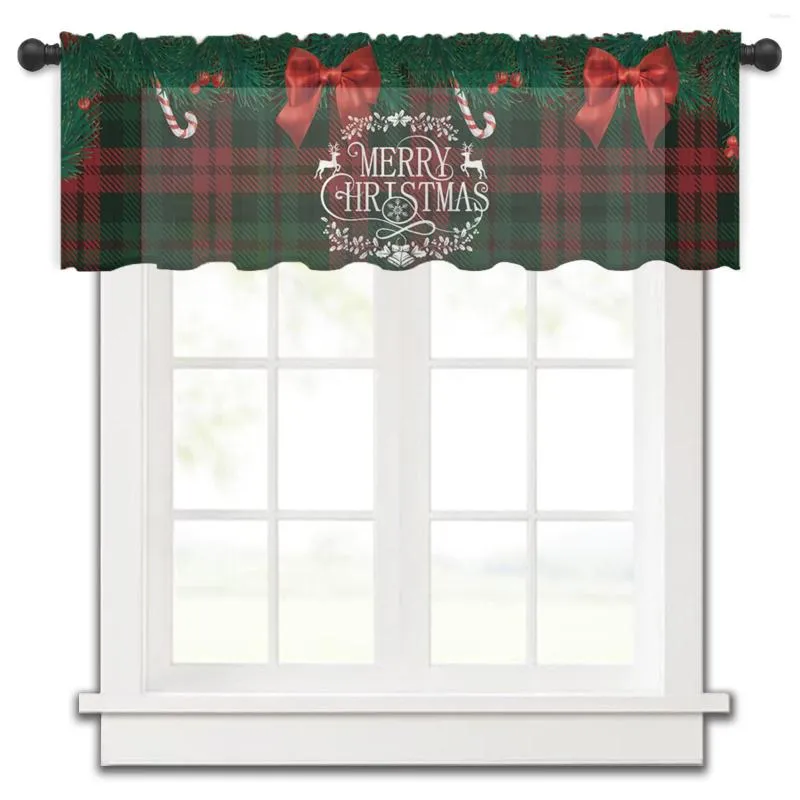 Rideau De Noël Plaid Arc Bonbons Court Tulle Chambre Sheer Fenêtre Rideaux Pour Cuisine Salon Décor Voile Rideaux