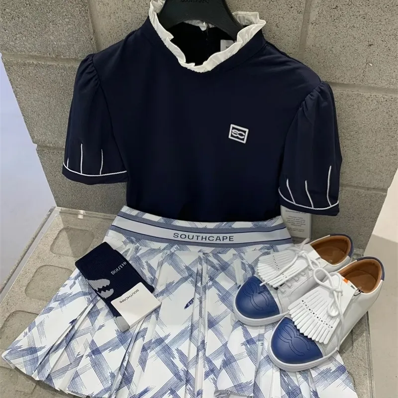 Utomhus T -skjortor Golf Kort ärmar Fashion Ladies Polo Shirts Ruffled Round Collar Design Top 230303