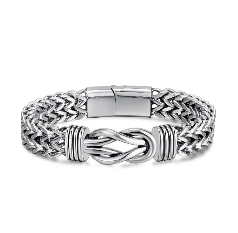 12m 8.66inch Bracciale a catena in acciaio inossidabile intrecciato a grano d'argento Catena a maglie in acciaio inossidabile per regali da uomo Punk semplice