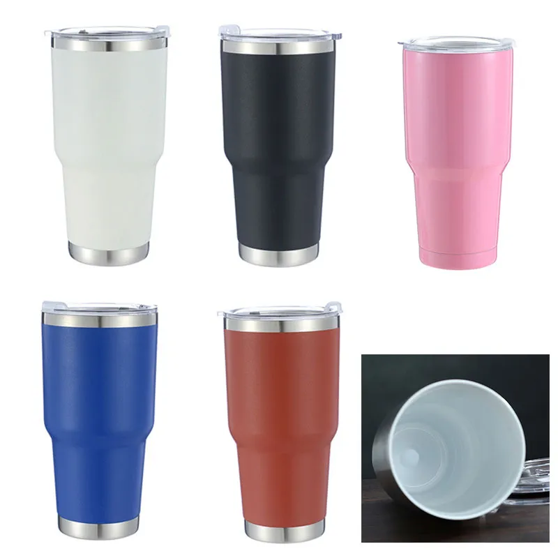 Tasses de 30oz, en acier inoxydable 304, avec couvercles, en céramique, bouteille isolée à l'intérieur, tasse de voiture, Logo personnalisé, 900ml