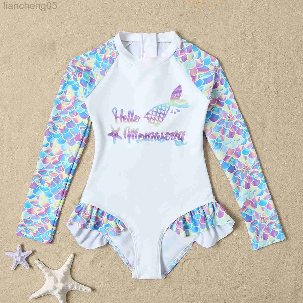 Enstycken sommar baby flickor en bit baddräkt långärmad barn badkläder sport strand småbarn badkläder klänning simning come w0310