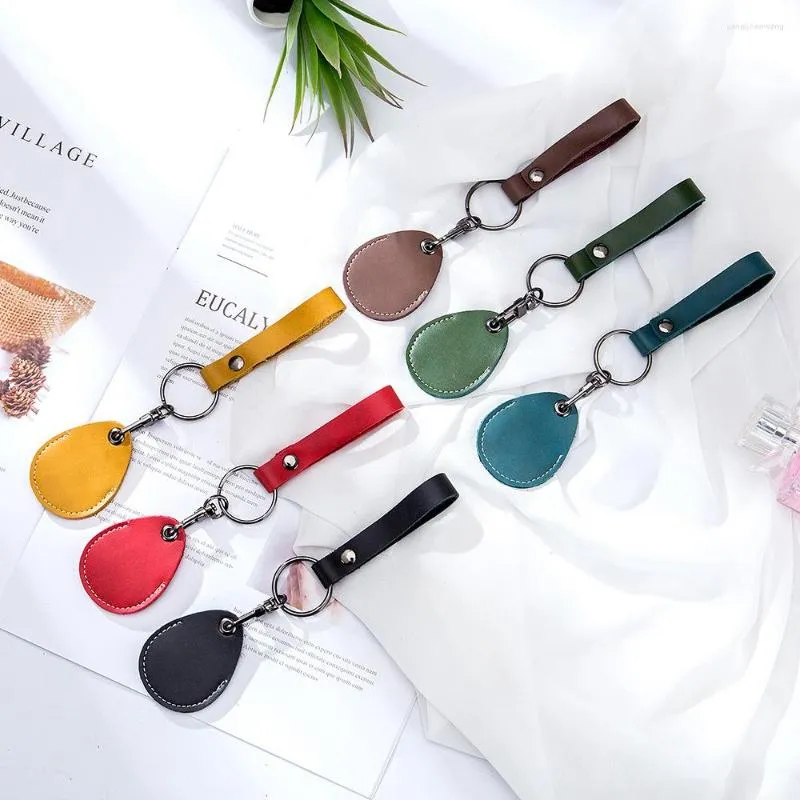 Keychains Access Control Card Sleeve Key Chain Cowhide Community Round Unisex IC Bus Elevator Induction Protective Chains