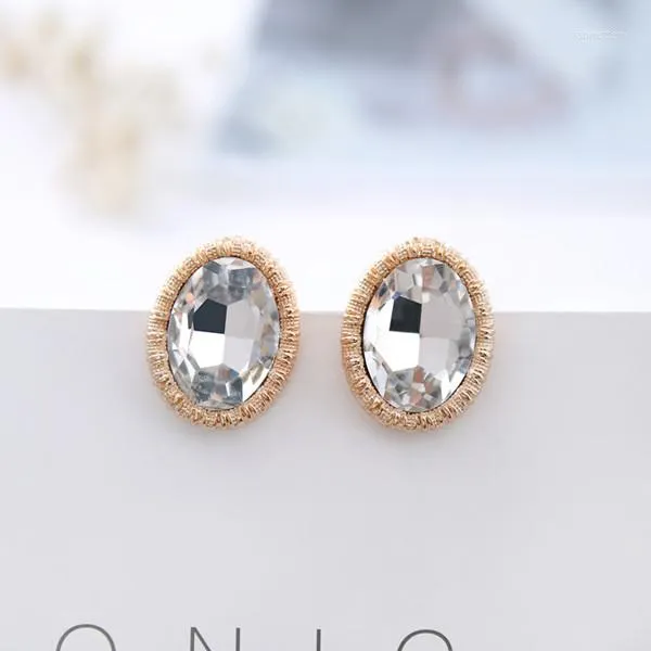 Dos Boucles D'oreilles Or Argent Mode De Haut De Gamme Ovale Verre Oreille Clip Fille Cadeaux Cristal Bijoux Boucles D'oreilles Pour Oreilles Non Percées