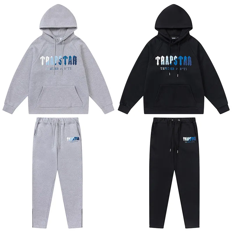 Men's Tracksuits Autumn And Winter High Street White Blue Towel Embroidery Plush Hoodie Pants For Men And Women 230306