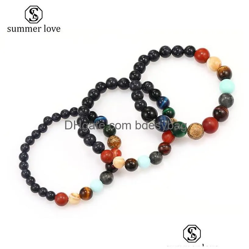 Perlen Neue Acht Planeten Perlenarmband Männer Naturstein Universum Solar Yoga Chakra Elastische Schnur Für Schmuck Großhandel Z Drop Deli Dhwdo