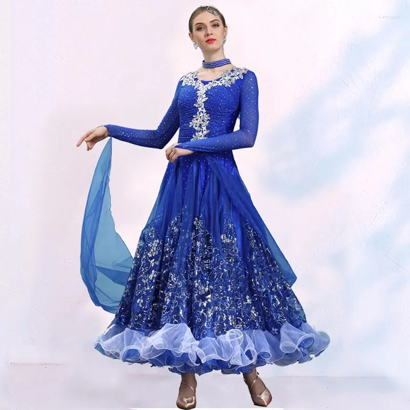 Stage Wear Shiny Ballroom Competition Dresses For Women Rhinestone Designer Clothes Drag Outfits Waltz Dance Costume JL1755