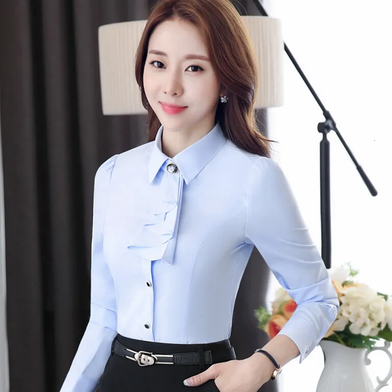 Fashion Women Blouses & Shirts Sky Blue Long Sleeve Office Ladies Work Wear  Clothes Female Tops - Blouses & Shirts - AliExpress