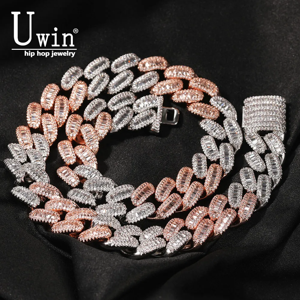 Colares pendentes uwin 15mm Baguete cuabn Chain Pong Configuração 2 cores Miami Cheker gelado