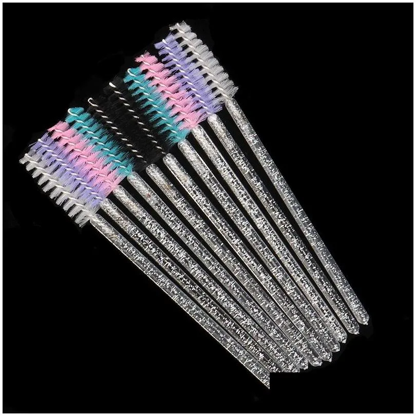 Pinceaux de maquillage Blanc Cristal Paillettes Cils Mascara Baguettes Mini Colorf Eye Lashes Spoolie Brosse Peigne À Sourcils Outils De Beauté Drop Deliv Dhr1Y