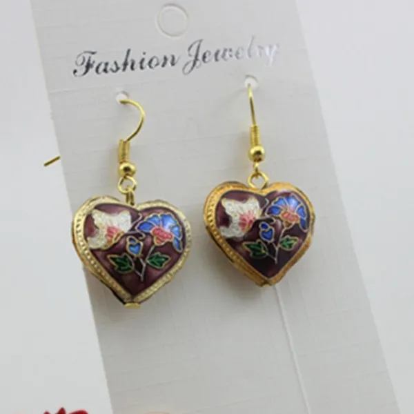 전통적인 수제 귀여운 에나멜 하트 러브 매력 매력 귀걸이 Cloisonne filigree Eardrop 멋진 숙녀 액세서리 귀의 보석 10 쌍/로트