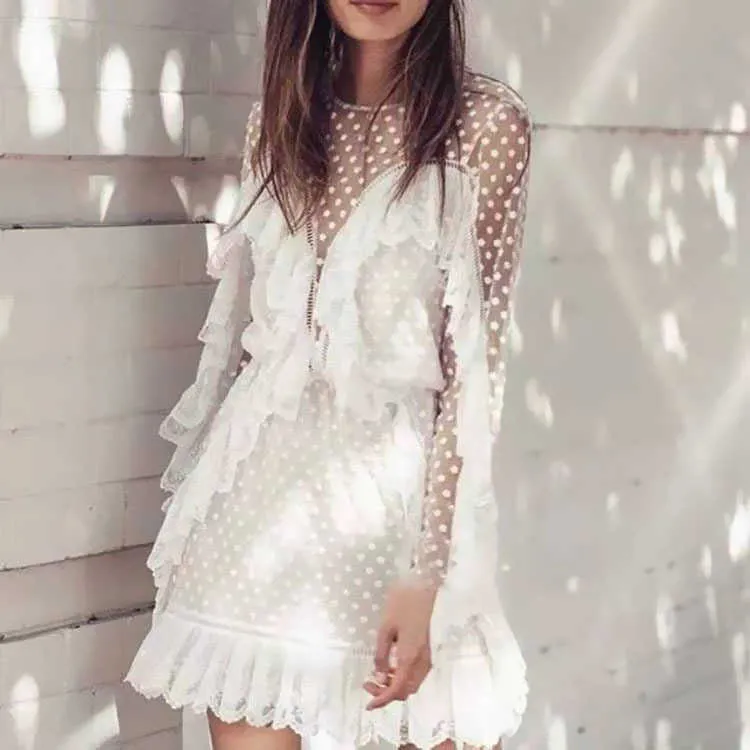 Casual Dresses 2023 new summer women's dress with star cut-out lace stitching ruffle holiday beach dress T230303