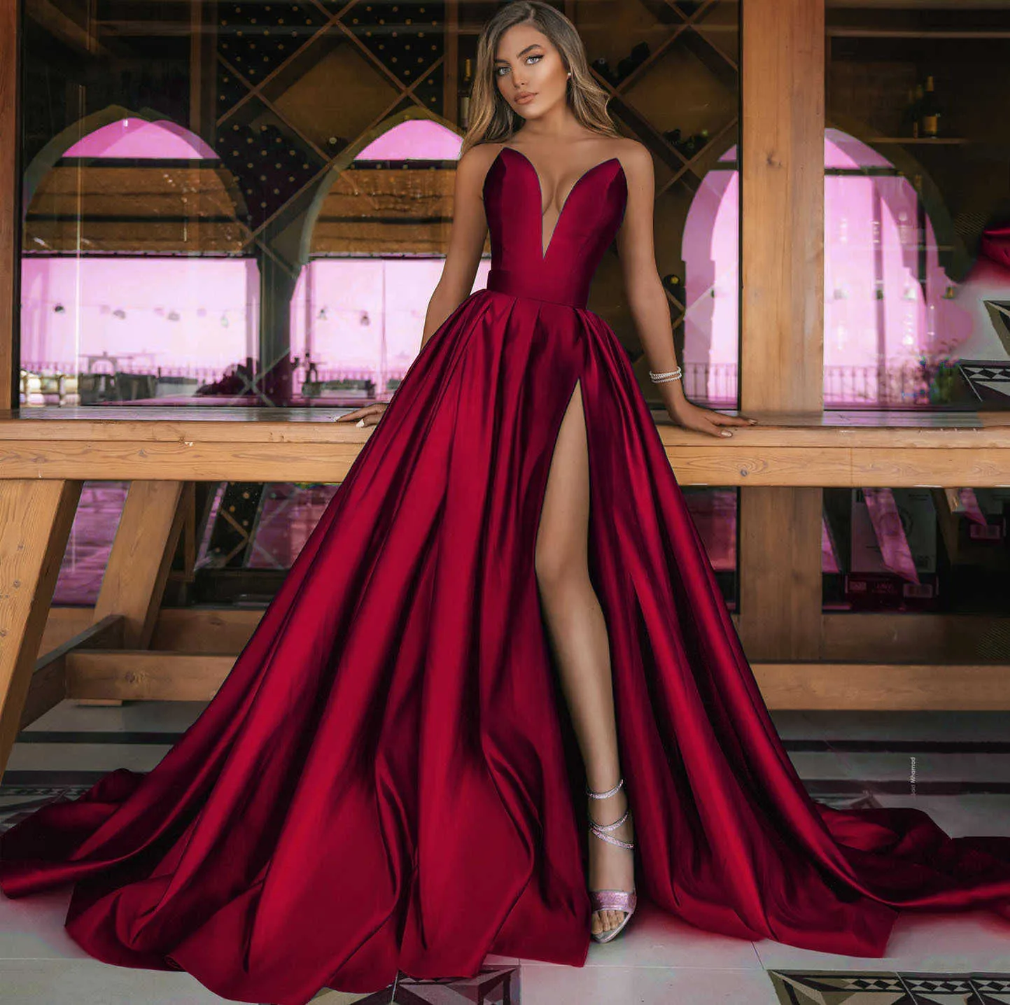 Party Dresses 2023 Autumn and Winter New Women's Sexy Deep V Split Long Dress Wedding Dress T230307