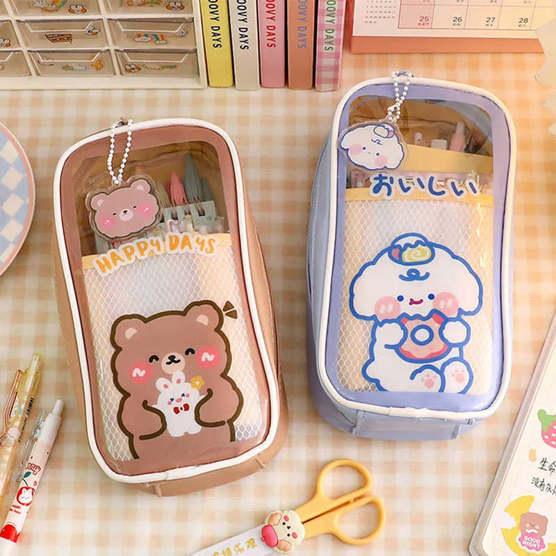 Korean Style Kawaii Aesthetic Pencil Case Transparent Pencil Case Cosmetic  Storage School Supplies Stationery