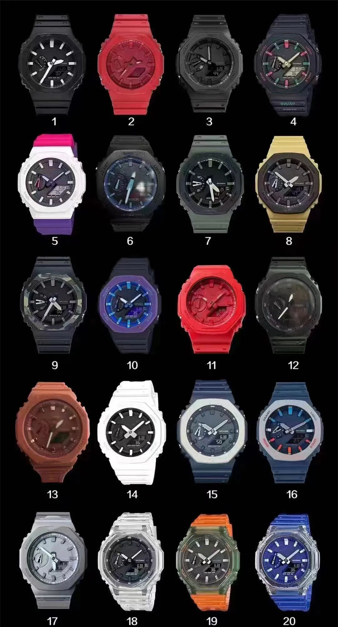 2100 Unisex Sports Digital Quartz Watch Original Shock Watch Soparble Assembly World Time LED Full Function GA Oak Series