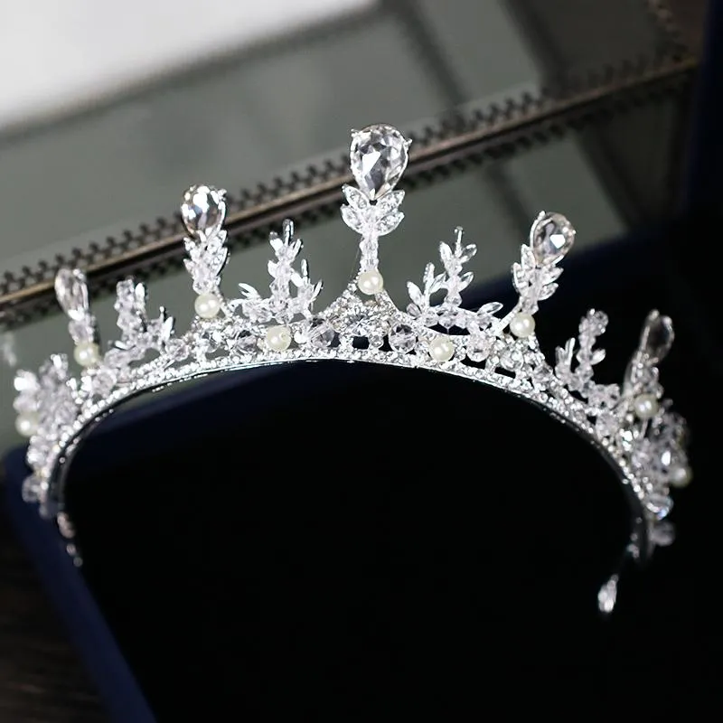 Clips de cabello Barrettes Color de plata Cristal Cristal Rhinestone Bridal Tiara Crown Pearl Wedding Weletry Women Diadem Diadem Accesorie