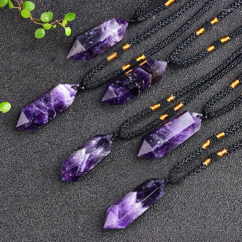 Pendant Necklaces Natural Stone For Women Men Vintage Geometric Amethyst Rose Quartz Yoga Chakra Reiki Weave Necklace Jewelry